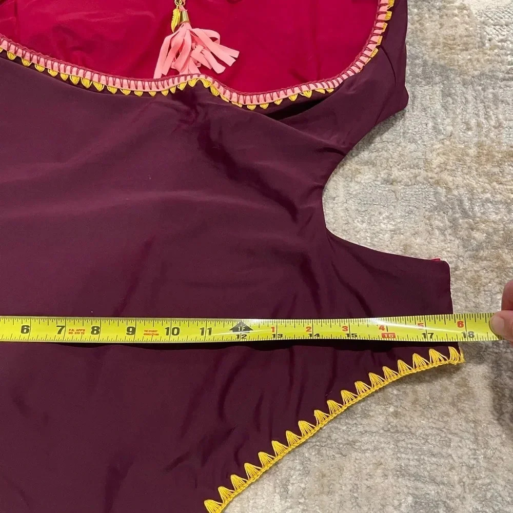 Jessica Simpson Reversible Embroidered Edge Monokini Purple/Deep Red - Picture 13 of 16
